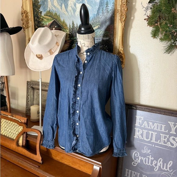 Loft Denim Chambray Lightweight Button
Down shirt w/ Ruffle Front 88.00 - Picture 2 of 7